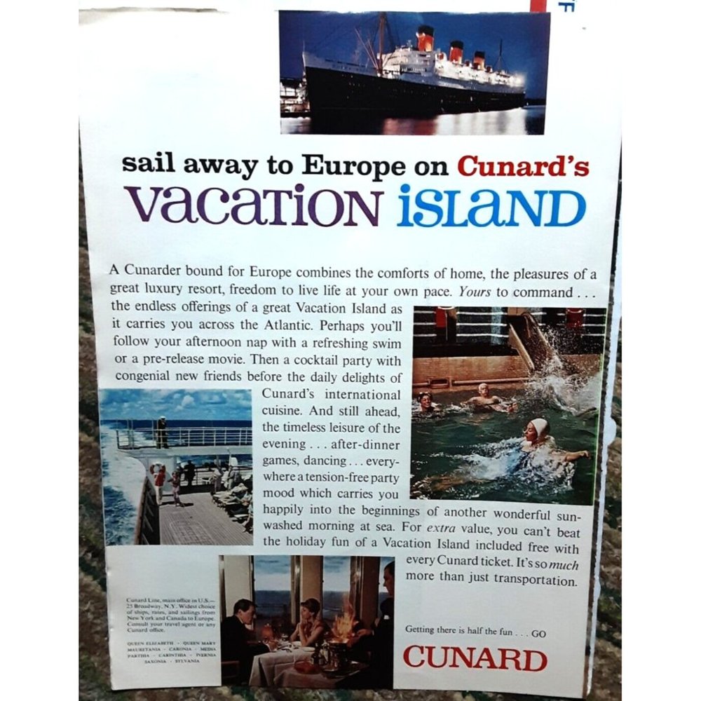 Cunard Vacation Island 1961 Original Print Ad vintage